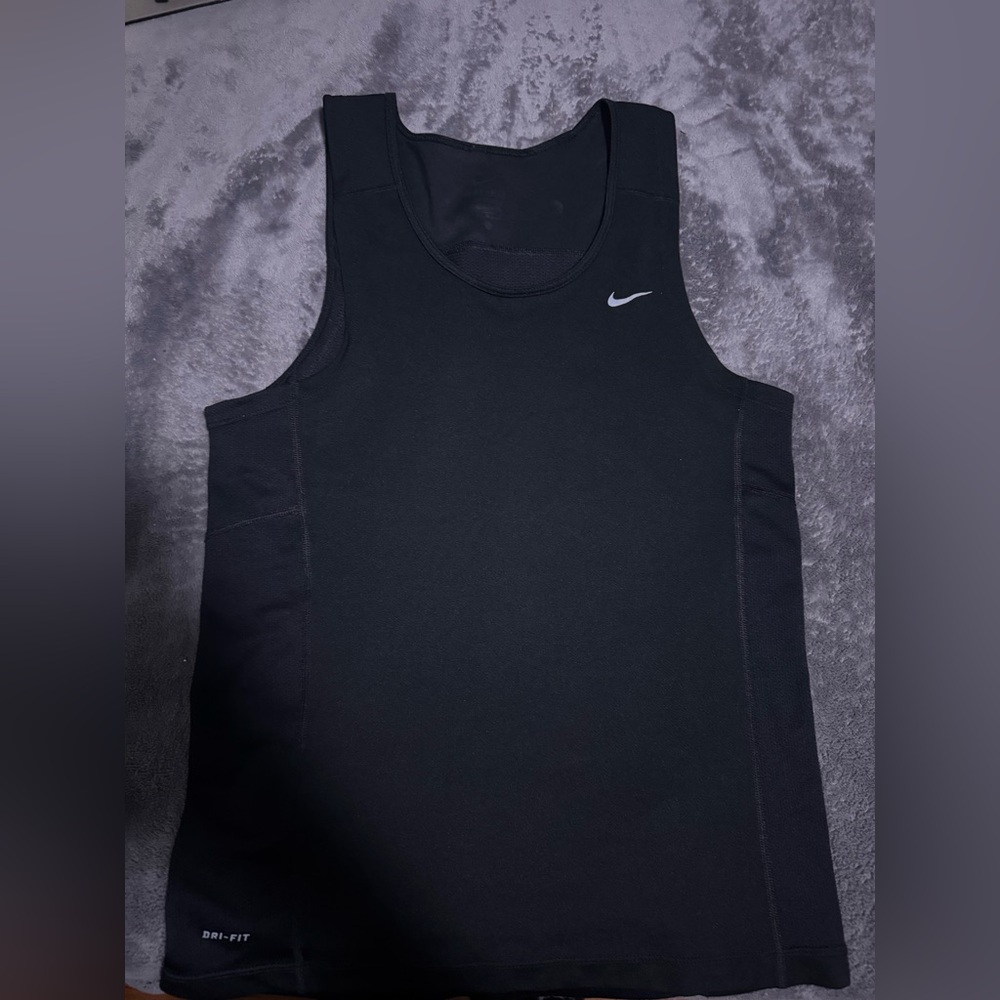 Nike Dri-Fit Black Tank Top with White Logo